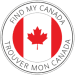 Logo of Find My Canada with a Canadian flag and text in English and French.